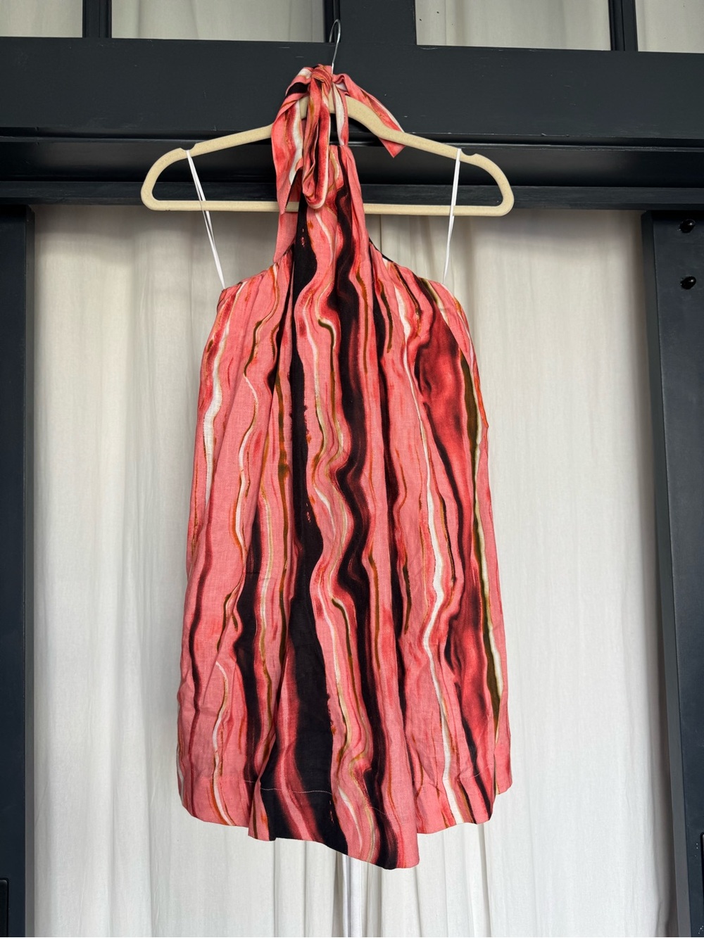 Venroy Coral Multi-Stripe Halter Mini Dress